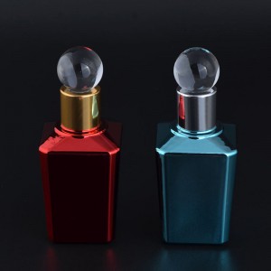 Unique shaped 15ml essential oil bottles empty UV colored refillable perfume glass bottles with glass stick stopper