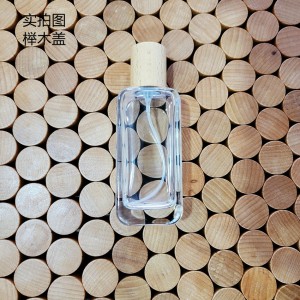 MUB Empty High Clear Flat Square 30ml 50ml 100ml Crimp Glass Perfume Bottle with Wooden Cap High Grade Clamp Parfum Glass Bottle