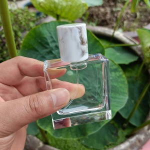 New Design 50ml Flat Square Thick Bottom Bayonet Polished Perfume Glass Bottle With Resin Cap Glasspacking