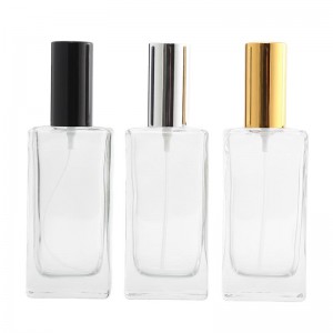 MUB Empty 50ml Long Square Pump Spray Bottle Perfume Glass Bottle with Aluminum Case