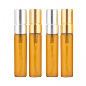 MUB Supplier Mini 5ml Amber Glass Refillable Perfume Bottle Tube With Aluminum Cover Spray Bottle